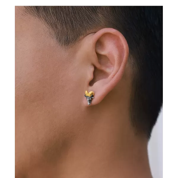 Ram Head Stud Earrings - 999 Fine Silver & 24K Gold Detail