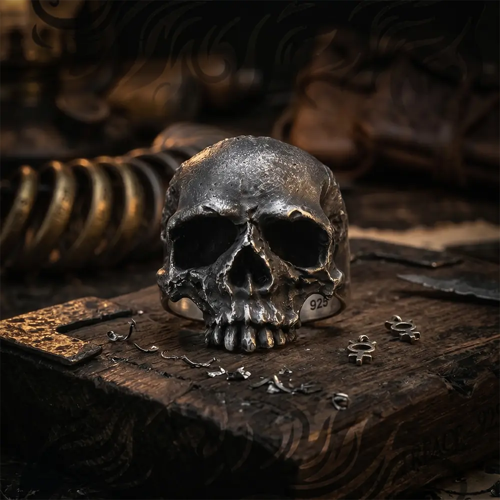 Rugged Skull Ring – 925 Silver Crackle Skull Ring for Men - 图片 2