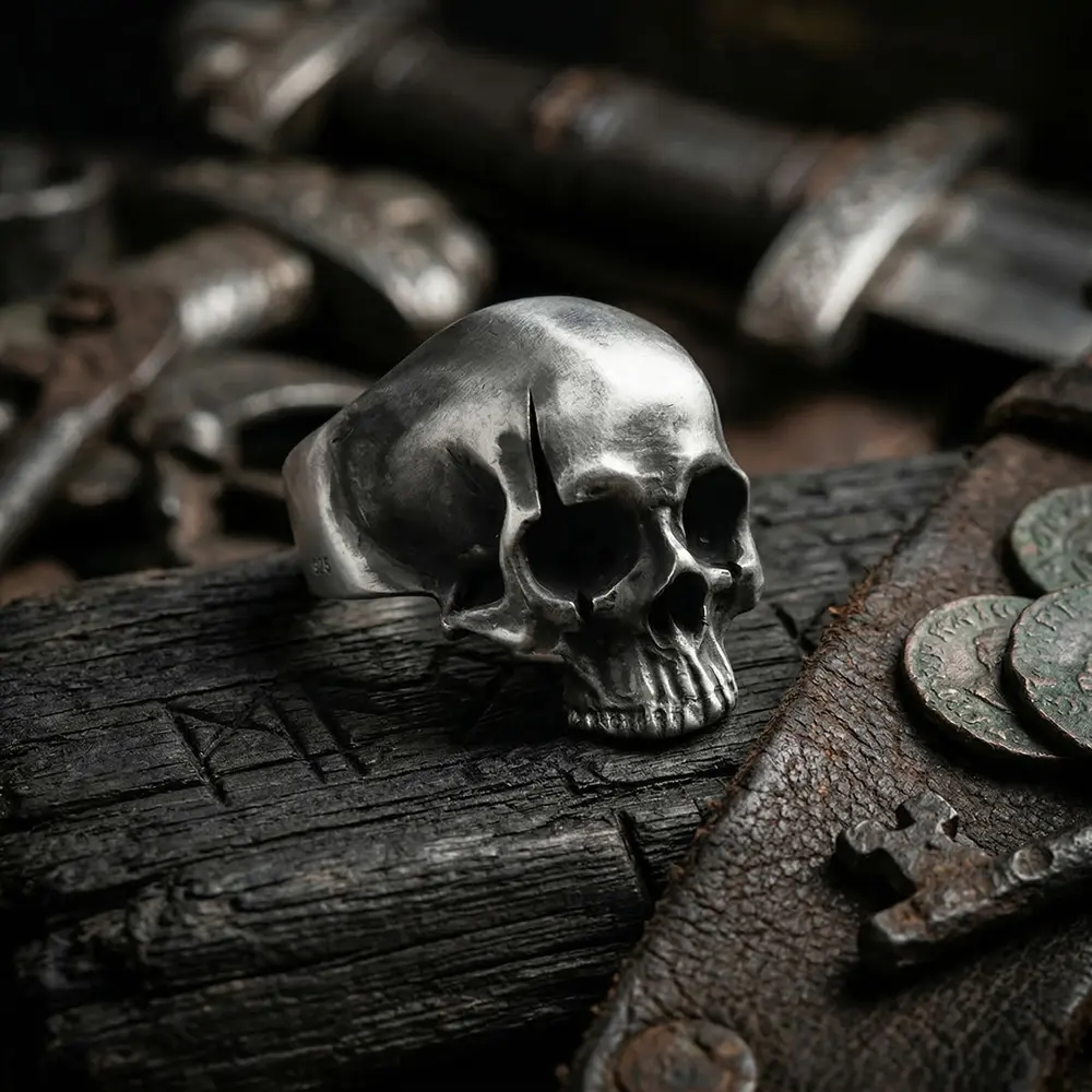 Skull jewelry for men including silver rings necklaces and bracelets