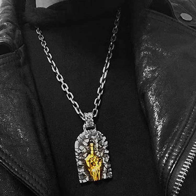 Middle Finger - 925 Silver Pendant Necklace for Men - 图片 2