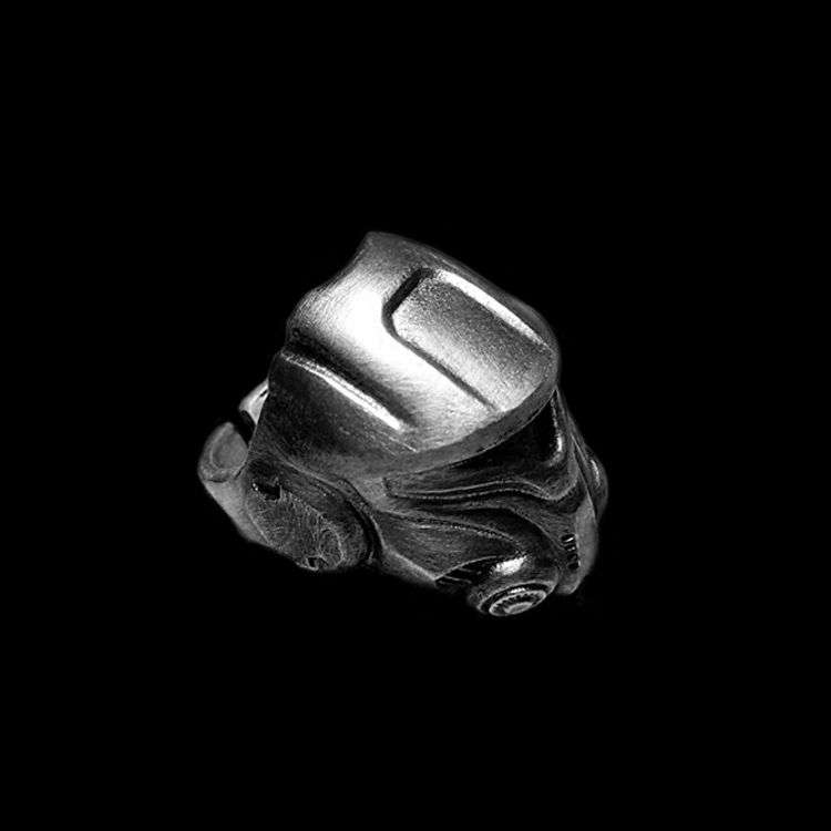 Interstellar Helmet Biochemical Helmet Mask Skull - 925 Silver Ring for Men - 图片 2