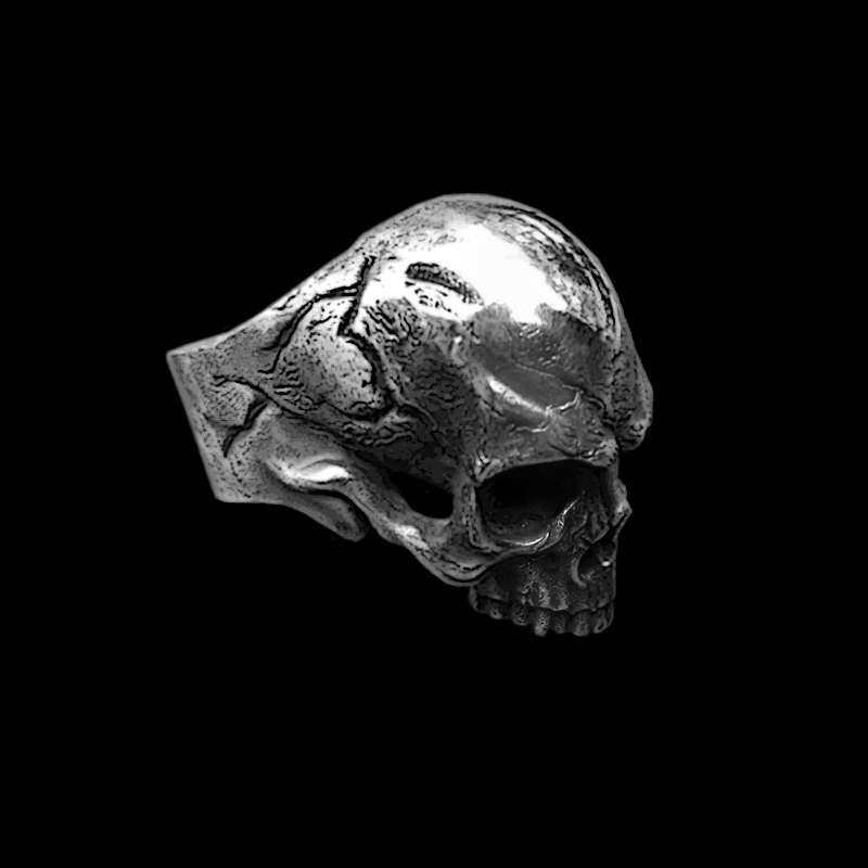 Cracked Skull Ring - Heavy 925 Silver Gothic Ring - 图片 3