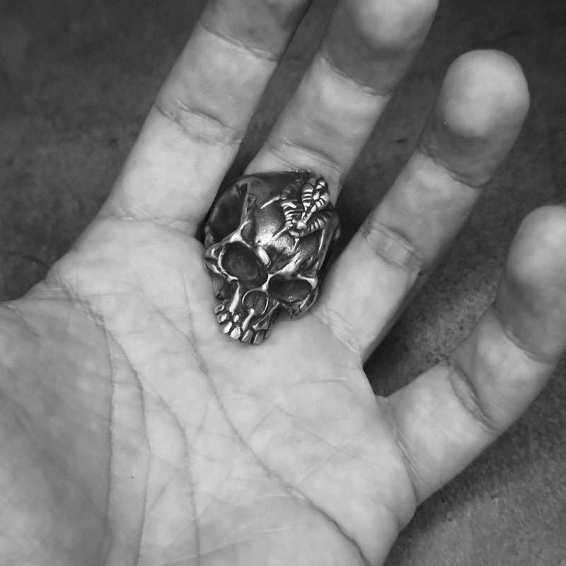 Python Skull Ring - 925 Silver Snake Skull Ring - 图片 5