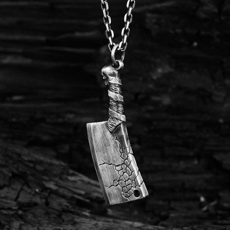 Skull Kitchen Knife War Damage Kitchen Knife - 925 Silver Pendant Necklace for Men - 图片 2
