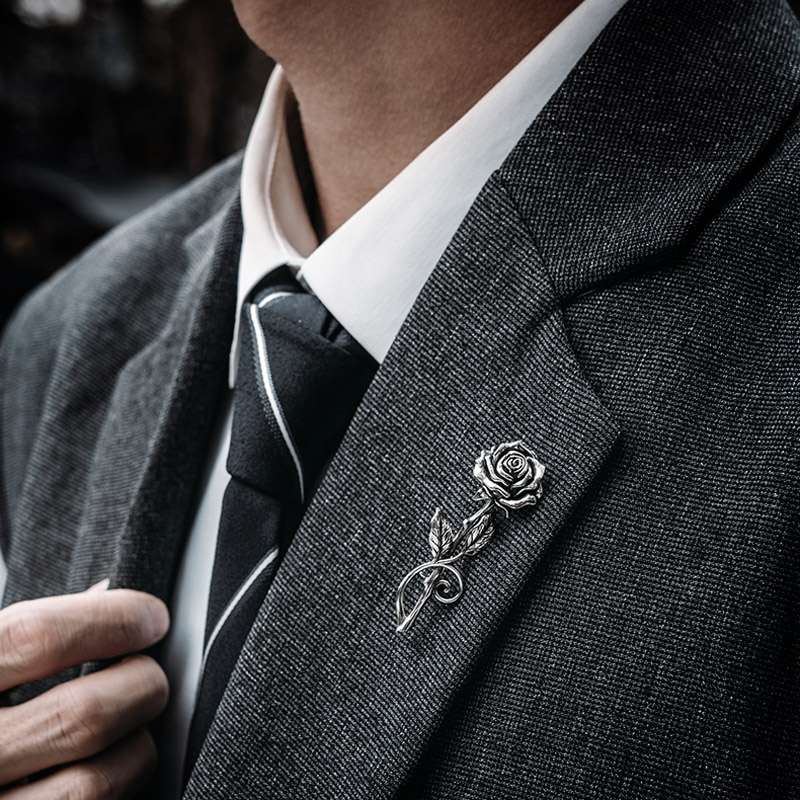 Rose Is the Best Match for Suits - 925 Silver Brooch for Men - 图片 4