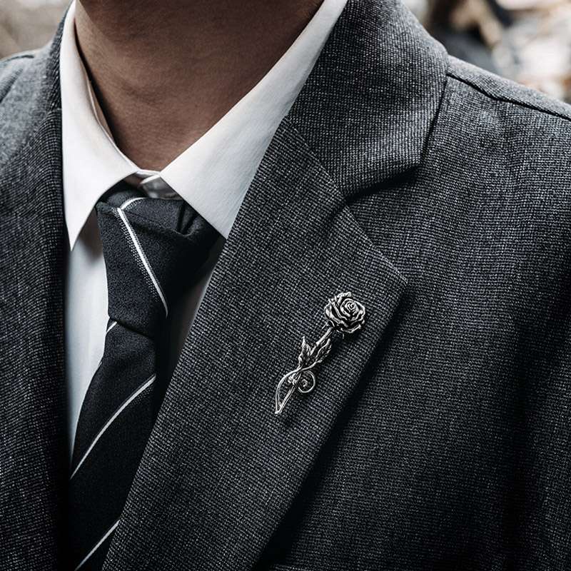 Rose Is the Best Match for Suits - 925 Silver Brooch for Men - 图片 3