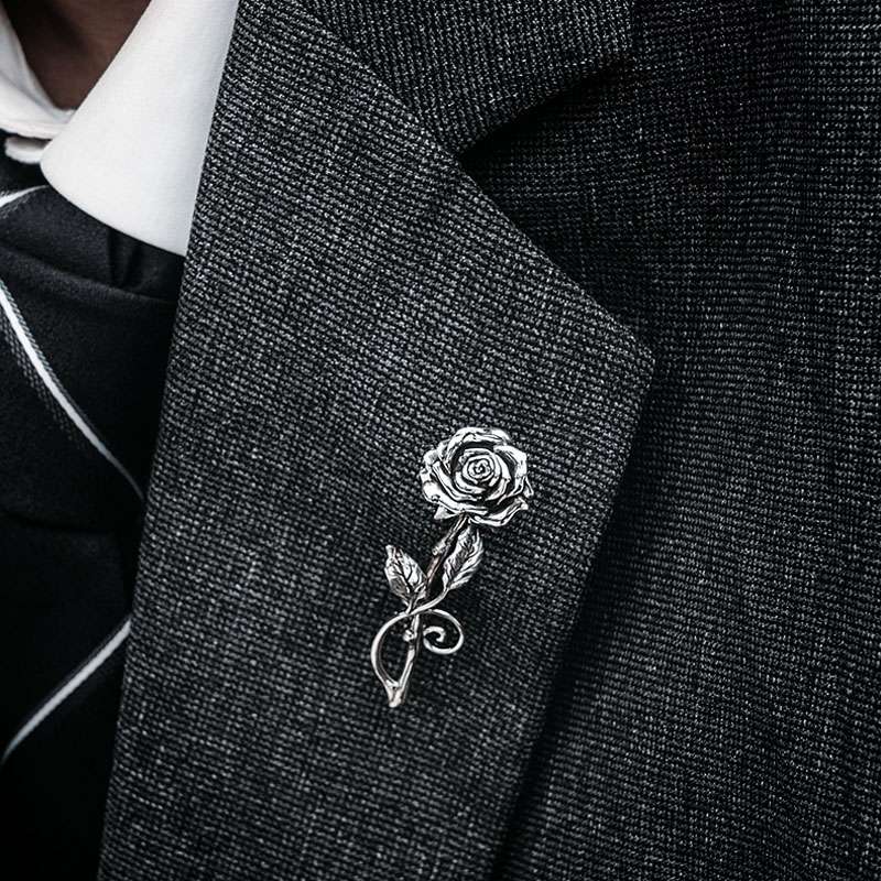 Rose Is the Best Match for Suits - 925 Silver Brooch for Men - 图片 2