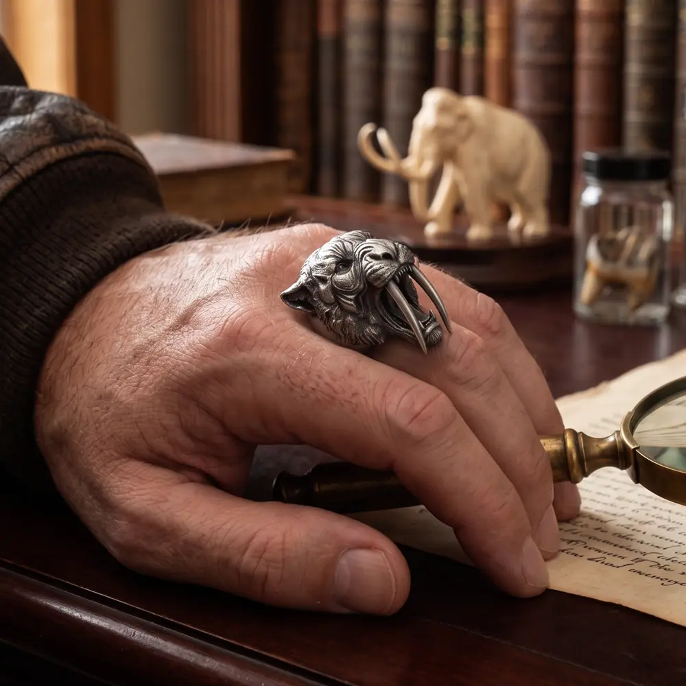 Sabertooth Tiger Ring - Striking 925 Sterling Silver | MENSSKULL - 图片 4