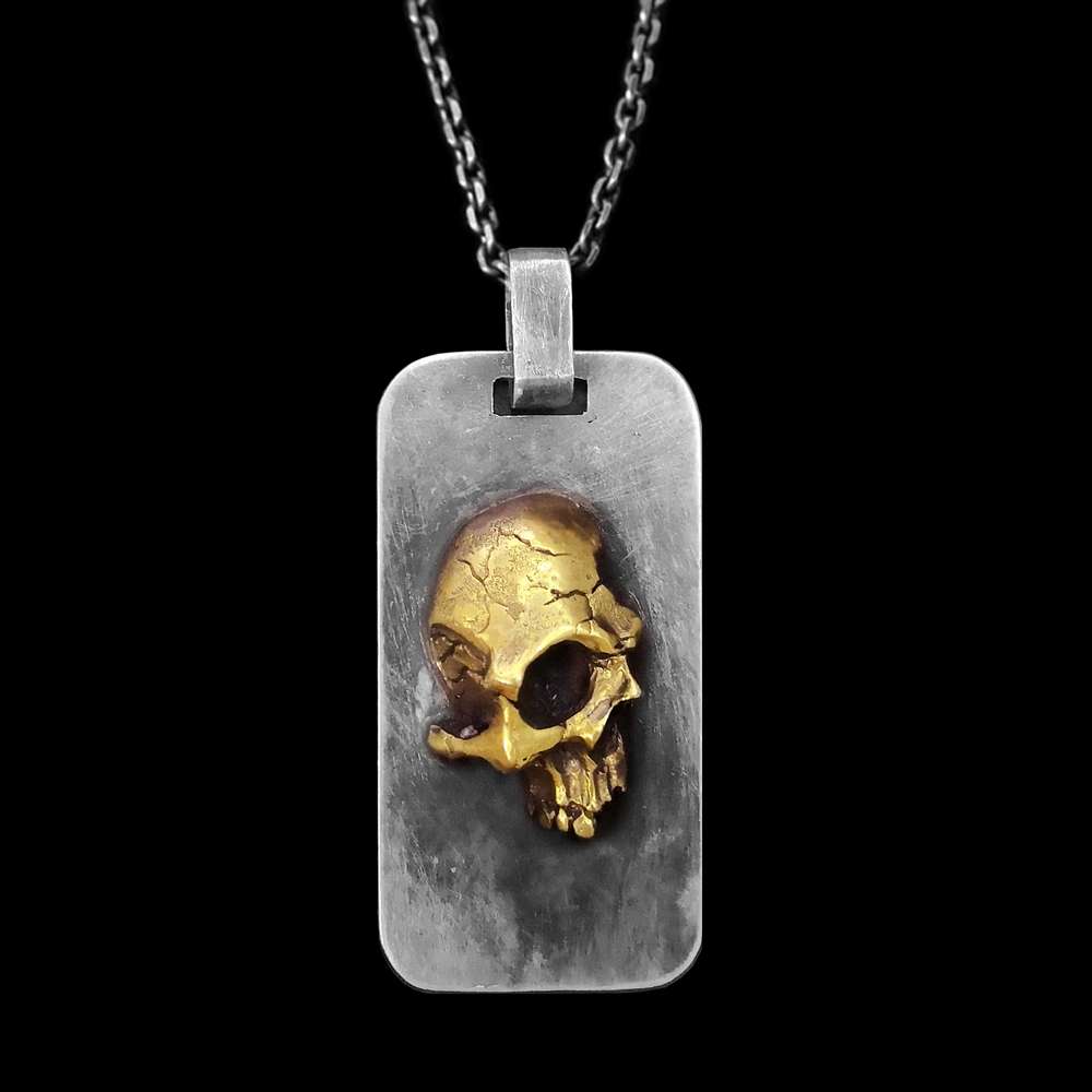 Handcrafted two tone skull pendant necklace for men