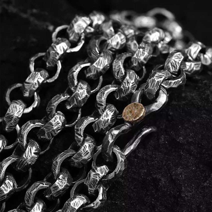Hand-Forged 925 Sterling Silver Chunky Chain Necklace for Men - 图片 2